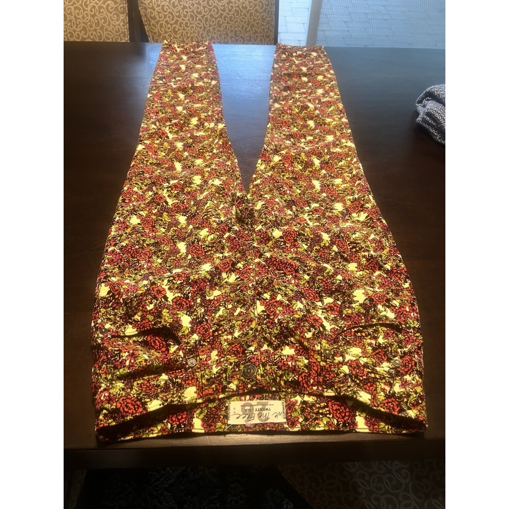 We The Free Pants Womens 26 Multicolor Flower Corduroy Button Fly Straight Leg